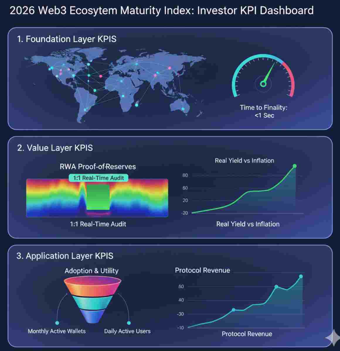 Infographic of the Measuring Ecosystem Health: The 2026 Maturity Index How Institutions Evaluate Web3: The 2026 Web3 Ecosystem