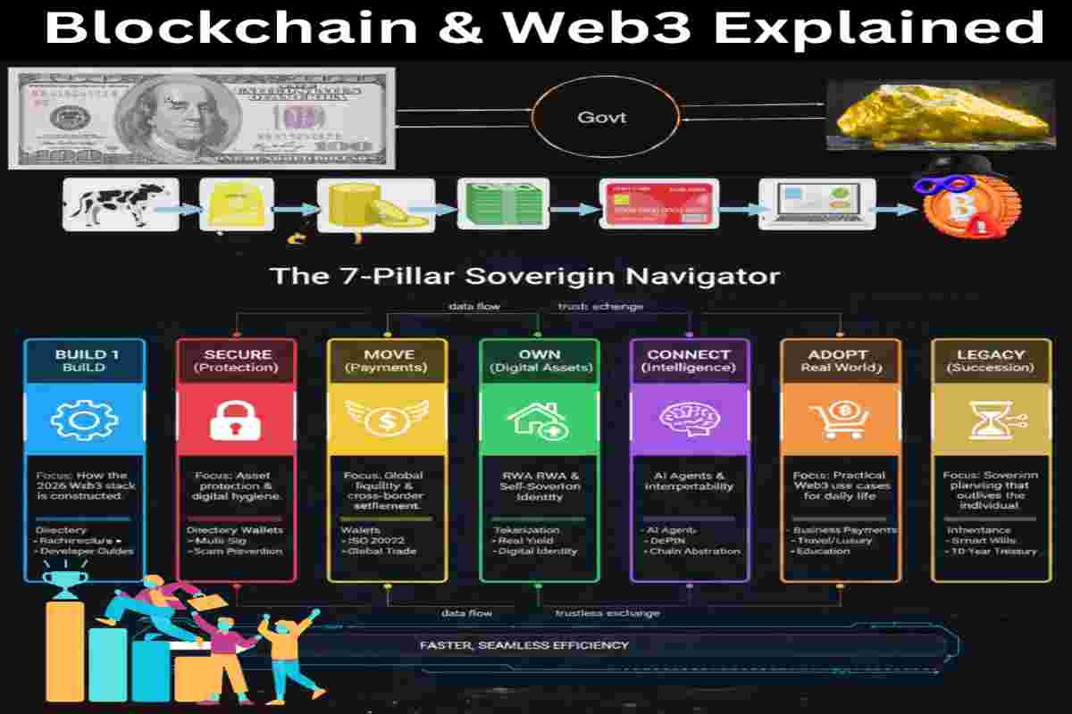 Infographic of The 7-Pillar Sovereign Navigator the Web3 Ecosystem Navigating the 2026 Sovereign Ownership Framework