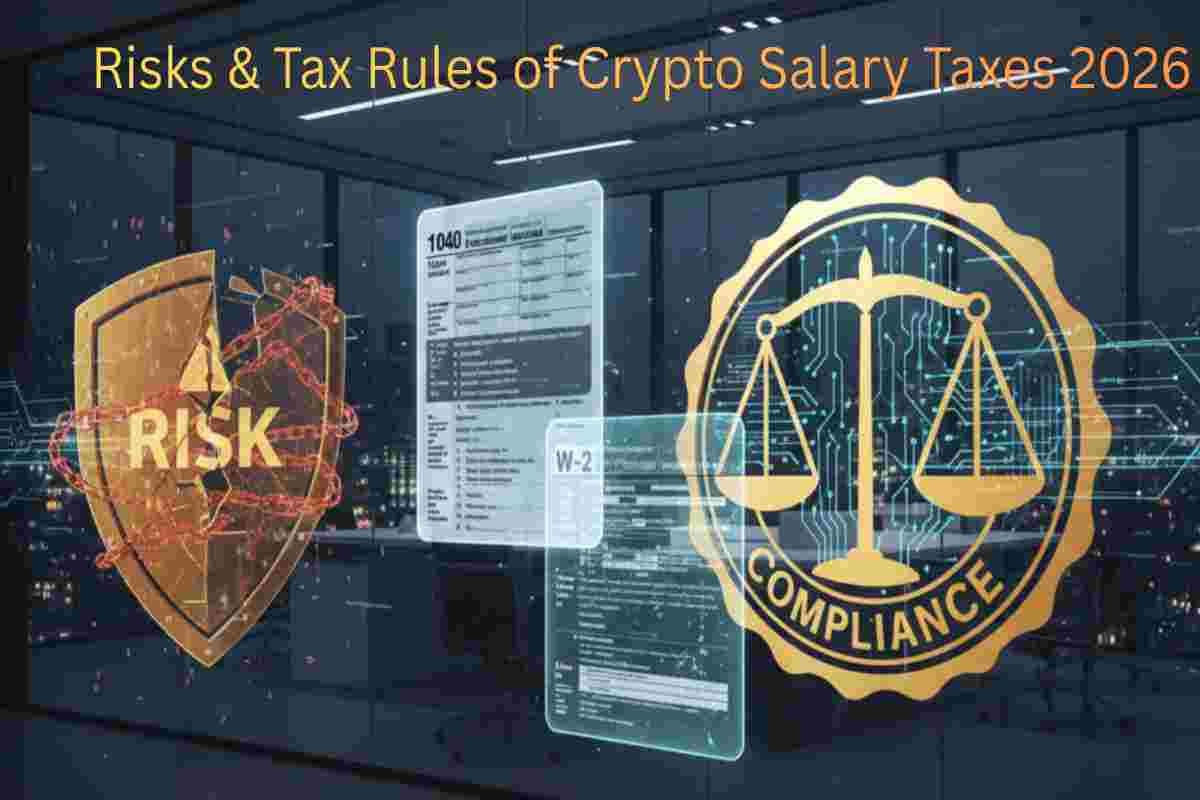 Image shows Risks & Tax Rules of Crypto Salary Taxes 2026
