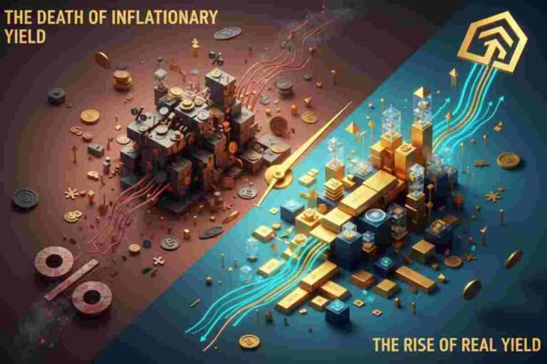 This infographic image shows The Death of Inflationary Yield vs. The Rise of Real Yield