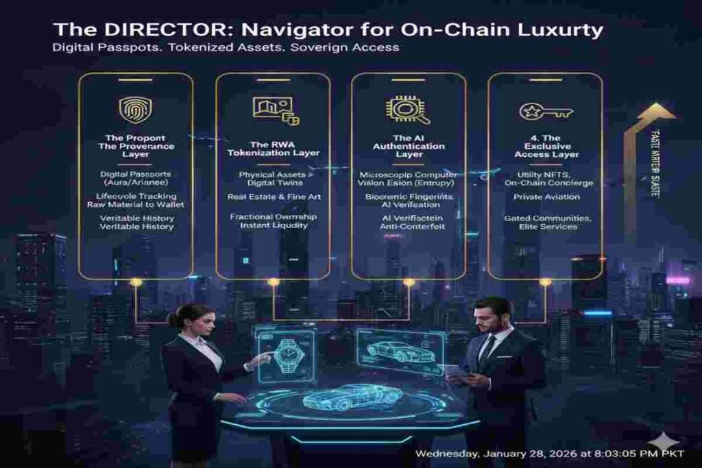 This Infographic Image of The Director: Navigator for On-Chain Luxury