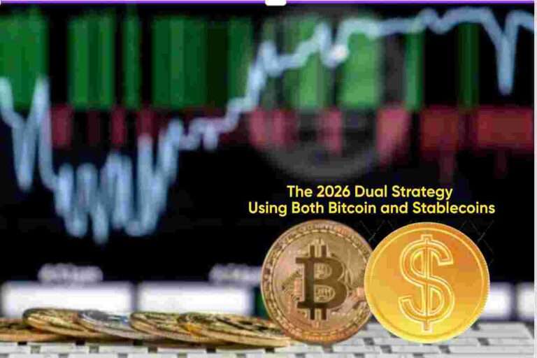 This Infographic Image shows Stablecoins vs Bitcoin 2026: A Merchant’s Guide to Daily Crypto Payments