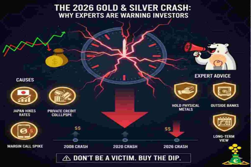 This infographic of 2026 Gold & Silver Crash where Experts Are Warning Investors to Protect Physical Metals