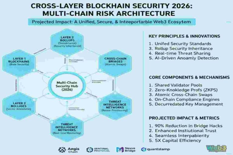 This infographic of Cross-Layer Blockchain Security 2026 showing Multi-Chain Risk Architecture