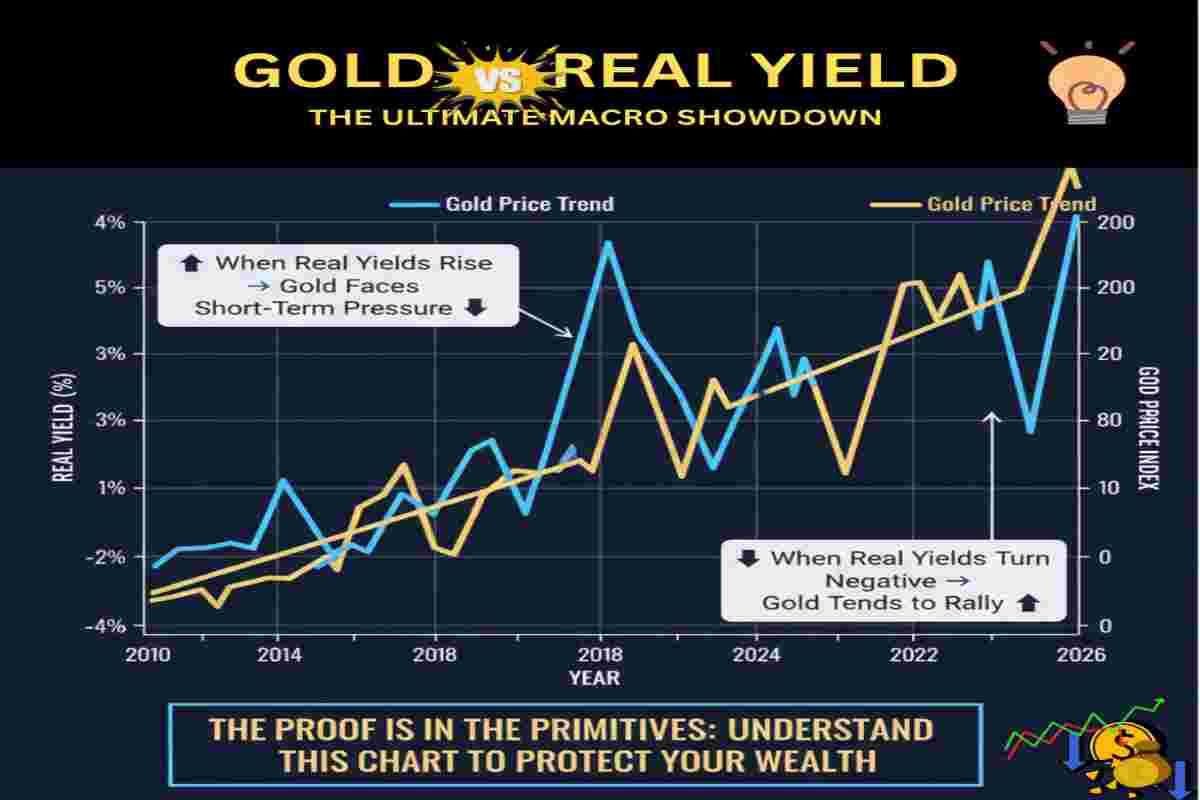 This infographic of Real Yield vs Gold Performance 2026