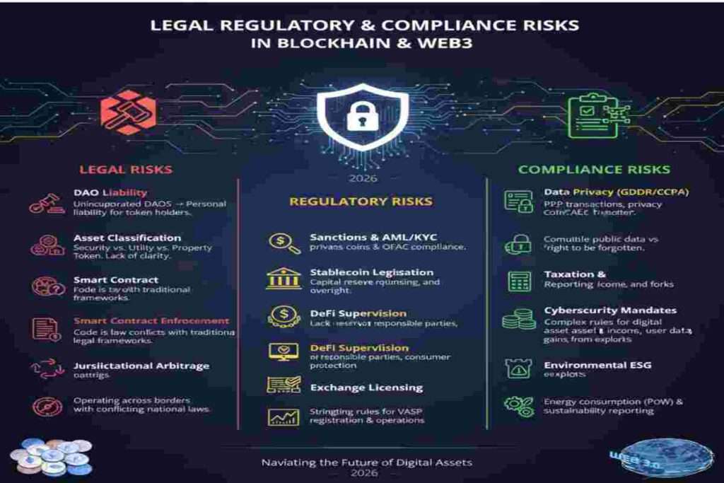 Infographic of Legal Regulatory & Compliance Risk in Blockchain & Web3 in 2026