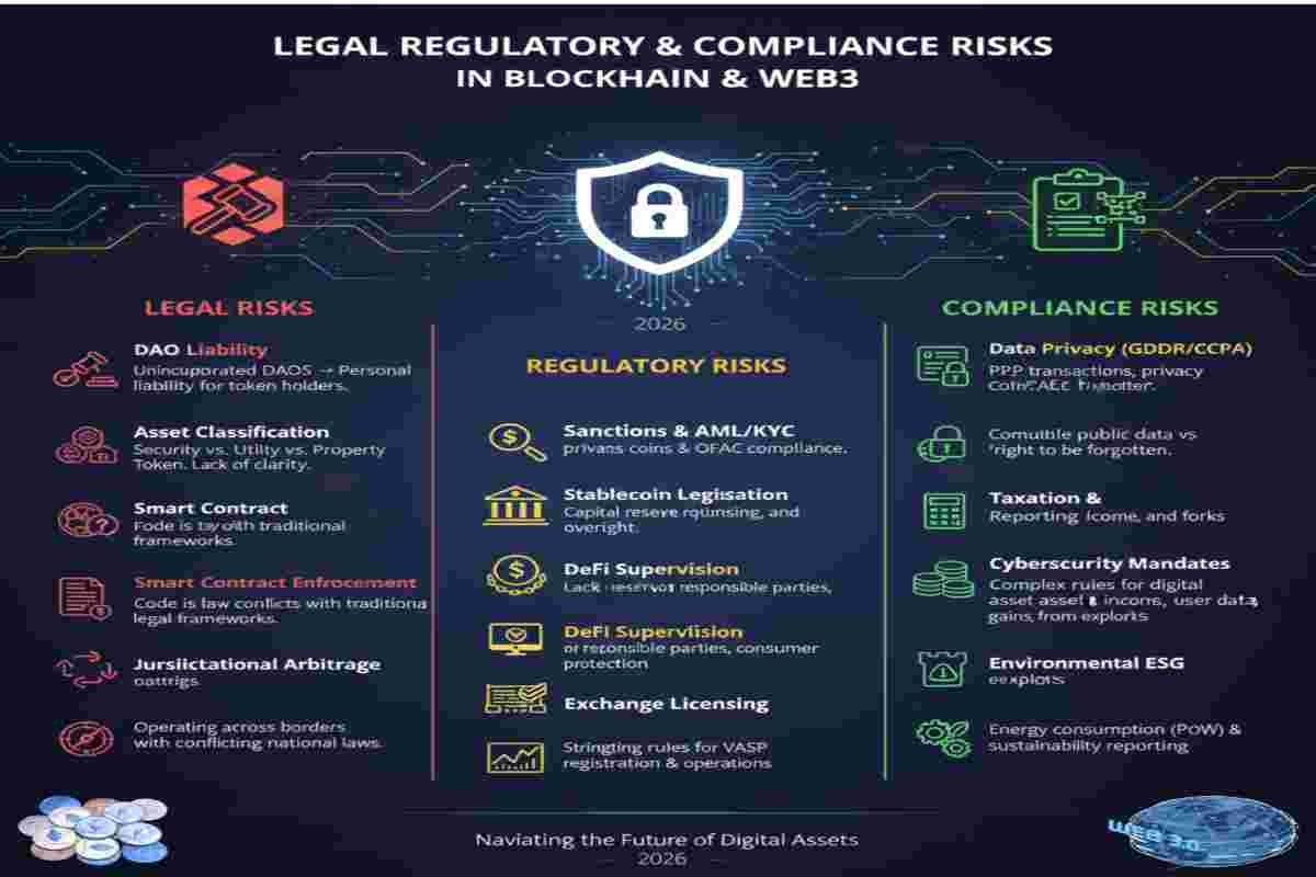 Infographic of Legal Regulatory & Compliance Risk in Blockchain & Web3 in 2026