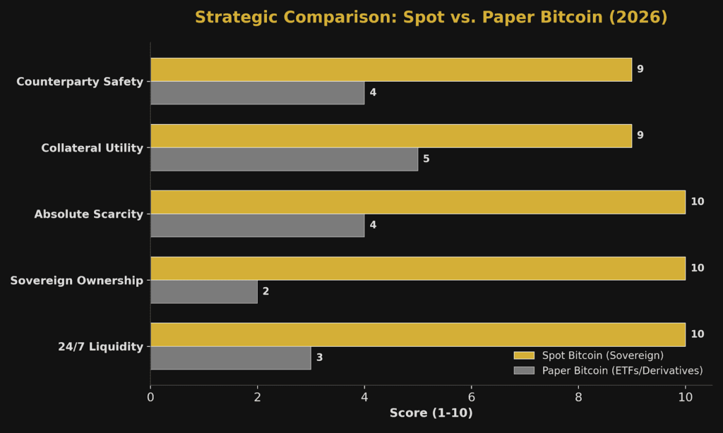 Infographic of Strategic Comparision: Spot vs. Paper Bitcoin (2026)