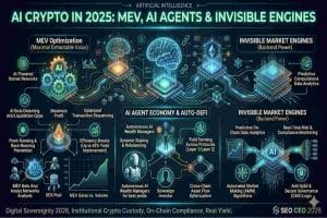 Infographic of Artificial Intelligence Crypto in 2026 explained MEV, AI Agents & the Invisible Engines Powering the Market