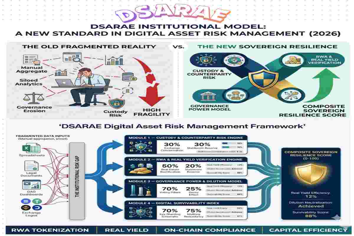 Infographic of Digital Asset Risk Management Framework shows The DSARAE Institutional Model for Sovereign Resilience (2026)