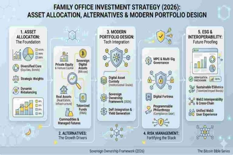 Infographic of Family Office Investment Strategy (2026) Exploring Asset Allocation, Alternatives & Modern Portfolio Design