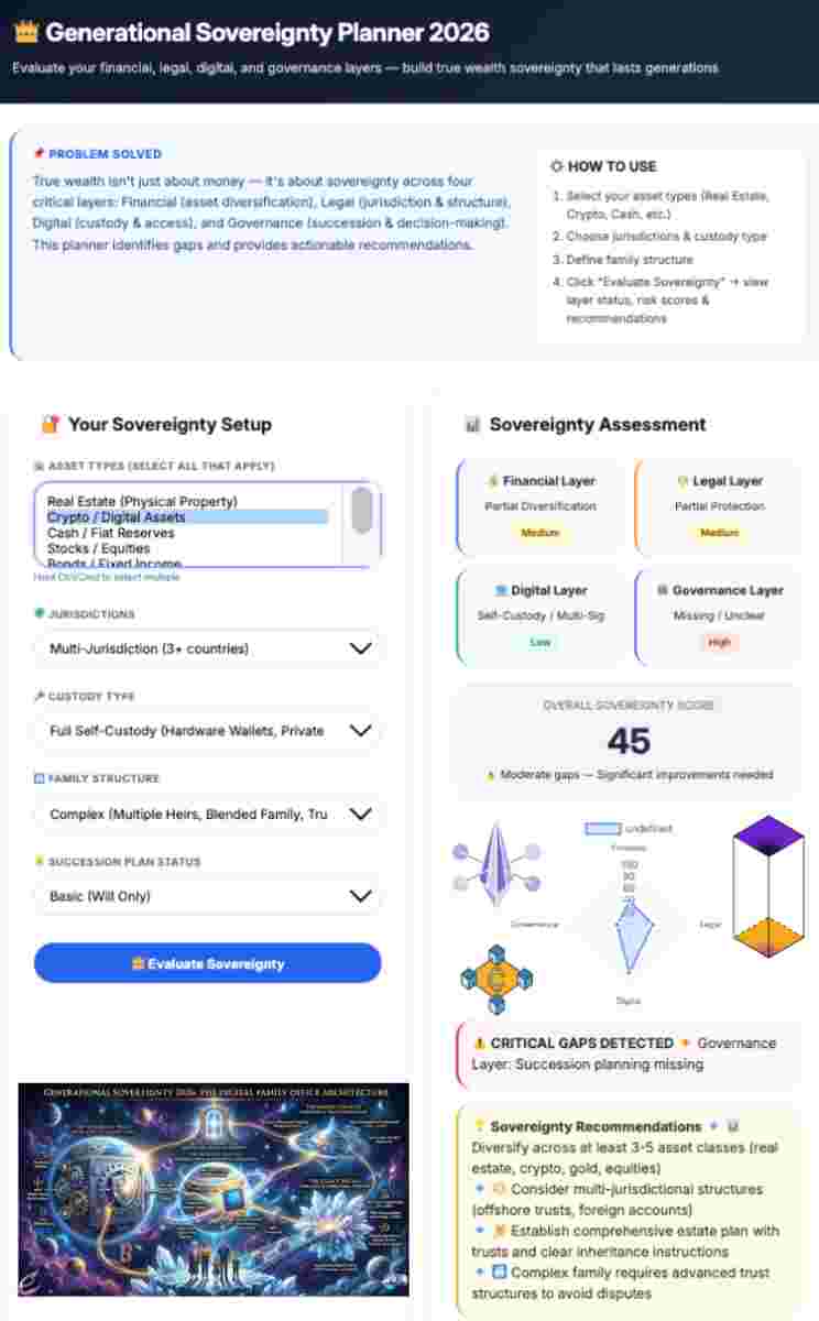 Infographic of Generational Sovereignty 2026 image. Explained Generational Wealth Planning Digital Family Office & Wealth Preservation Strategy