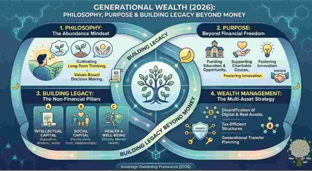 Infographic of Generational Wealth (2026) Explained Philosophy, Purpose Purpose & Building Legacy Beyond Money