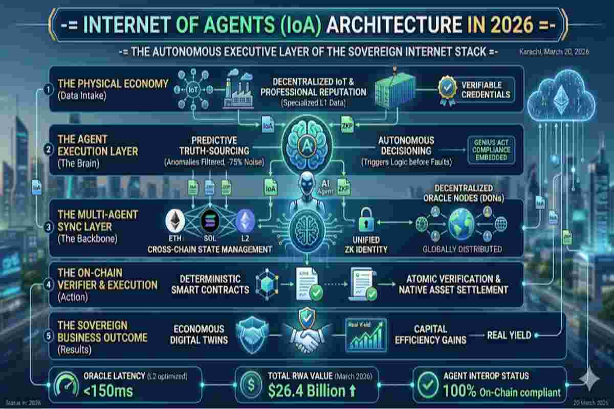 Infographic of Internet of Agents Architecture in 2026 explained Building the Autonomous Layer of the Sovereign Internet Stack