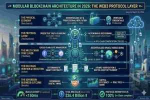This infographic of Modular Blockchain Architecture in 2026 explained The Protocol Layer of the Web3 Ecosystem