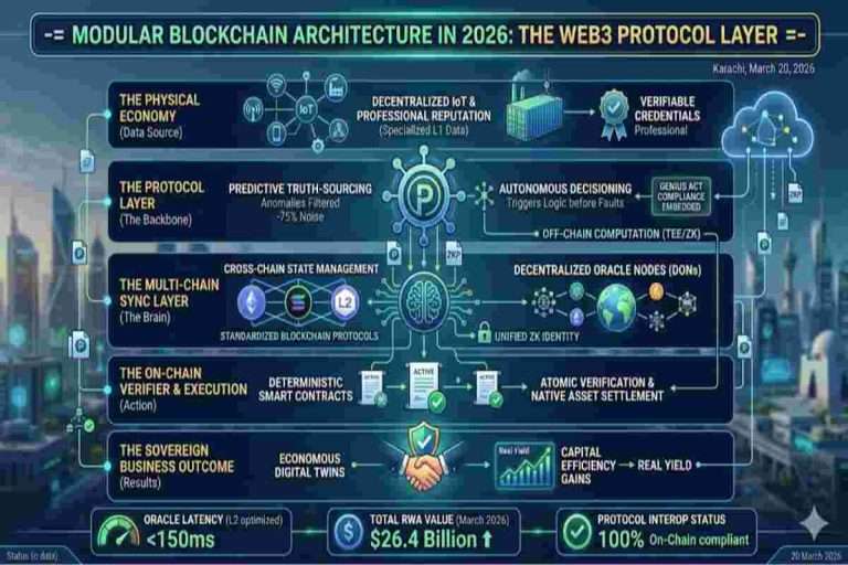 This infographic of Modular Blockchain Architecture in 2026 explained The Protocol Layer of the Web3 Ecosystem