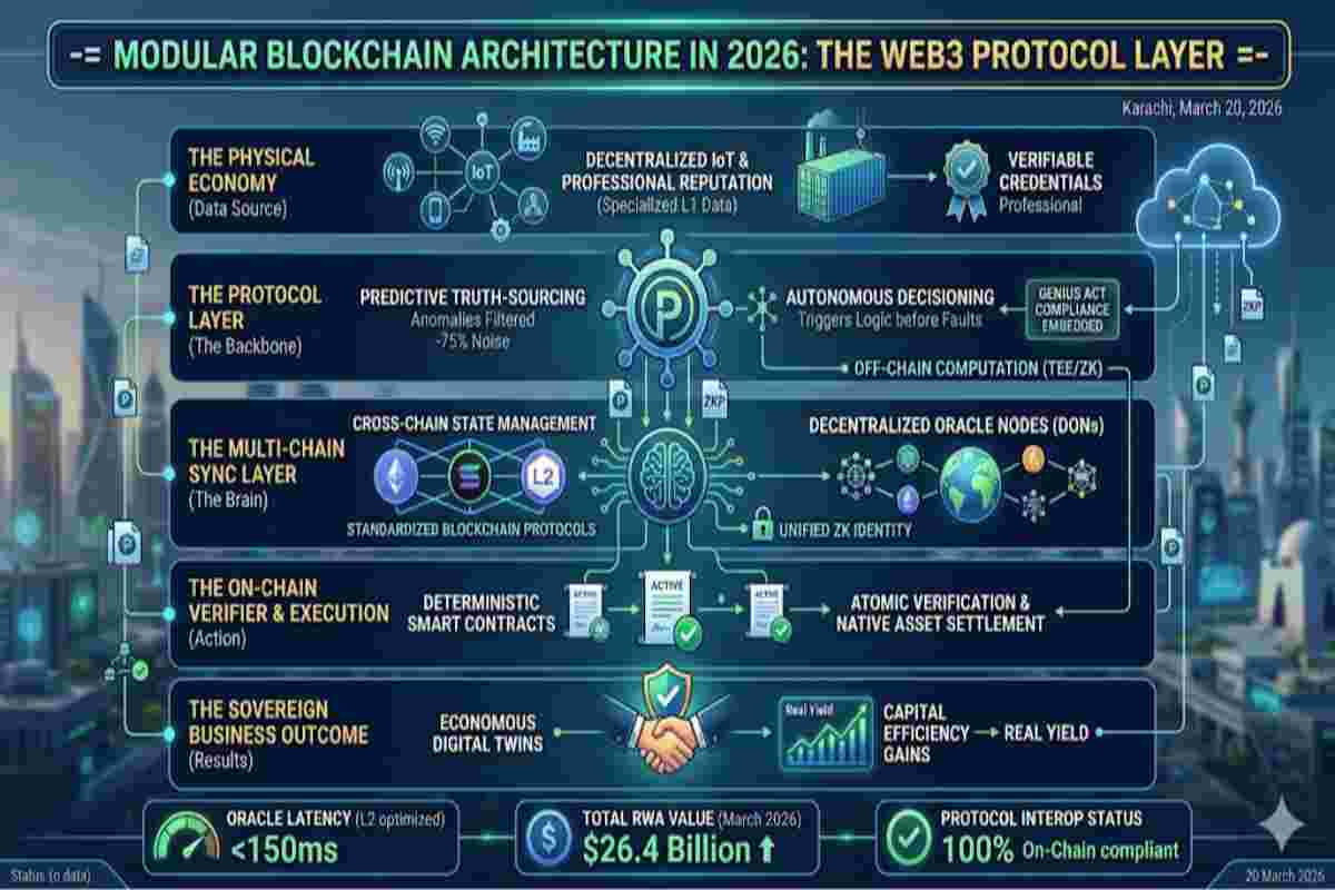 This infographic of Modular Blockchain Architecture in 2026 explained The Protocol Layer of the Web3 Ecosystem