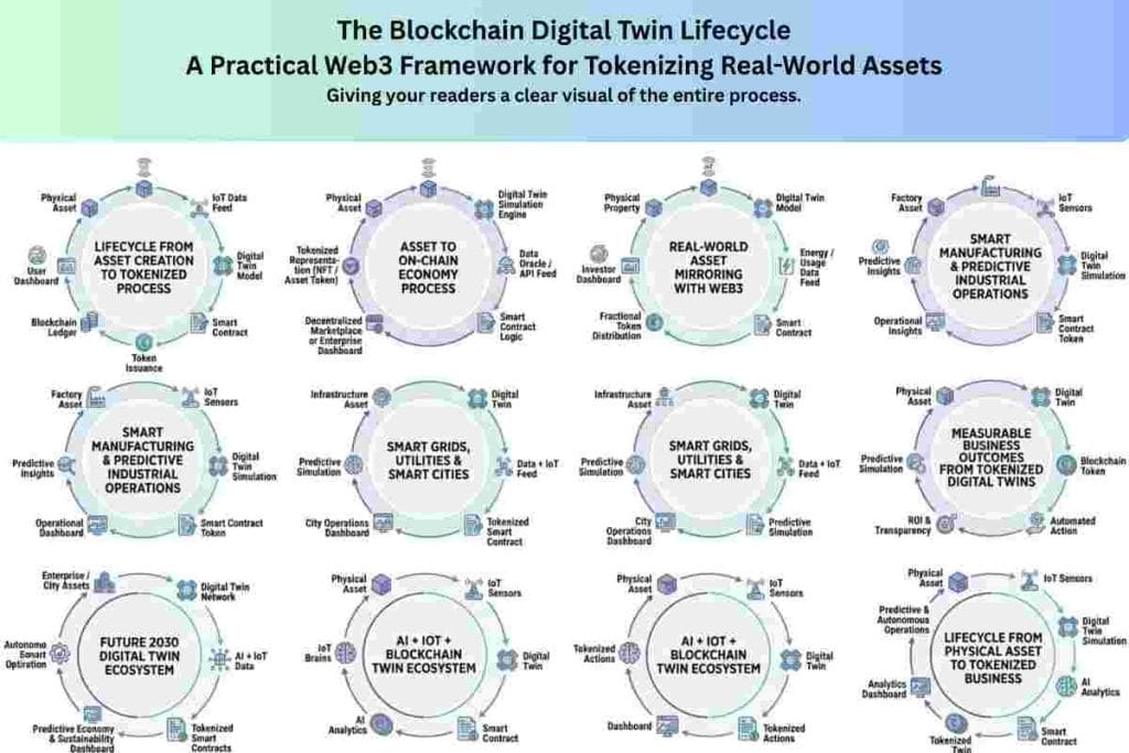 Infographic of The Blockchain Digital Twin Lifecycle: A Practical Web3 Framework for Tokenizing Real-World Assets (2026)