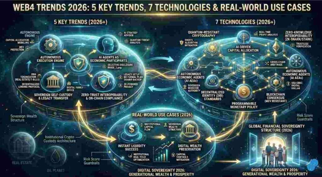 Infographic of Web4 Trends 2026 Explore the 5 Key Trends, 7 Technologies & Real-World Use Cases