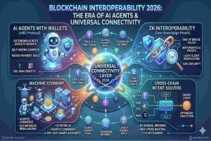 Infographic of Blockchain Interoperability 2026. Exploring The Era of AI Agents & Universal Connectivity