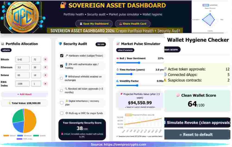 Infographic of Crypto Portfolio Tracker 2026: Security Audit, Risk Management & Wallet Health Dashboard