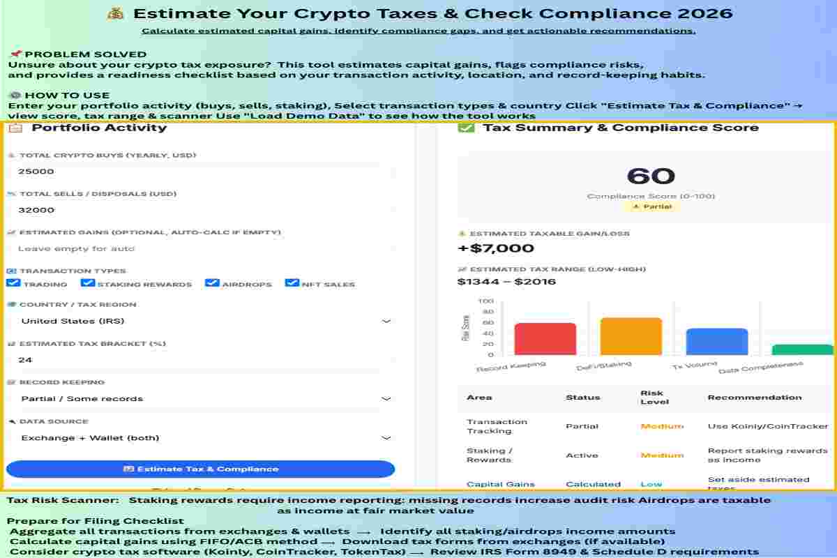 This Infographic of Crypto Tax Estimator & Compliance Checker 2026