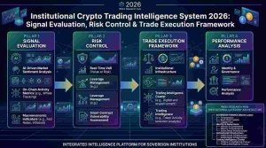 Infographic of Crypto Trading Intelligence & Risk Systems 2026 explained Institutional Signal & Trade Execution Framework