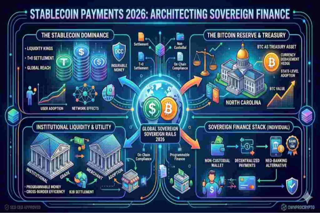 Infographic of Stablecoin Payments 2026. Exploring Architecting Sovereign Finance