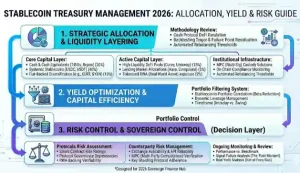 Infographic of Stablecoin Treasury Management 2026: Allocation Strategies, Yield Optimization & Risk Control Guide