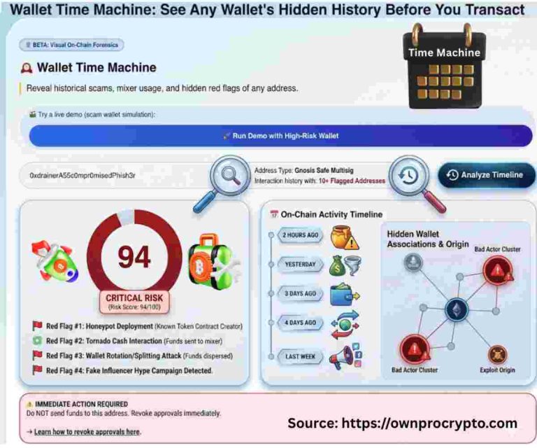 Infographic of Wallet Time Machine: 2026 See Any Wallet's Hidden History Before You Transact