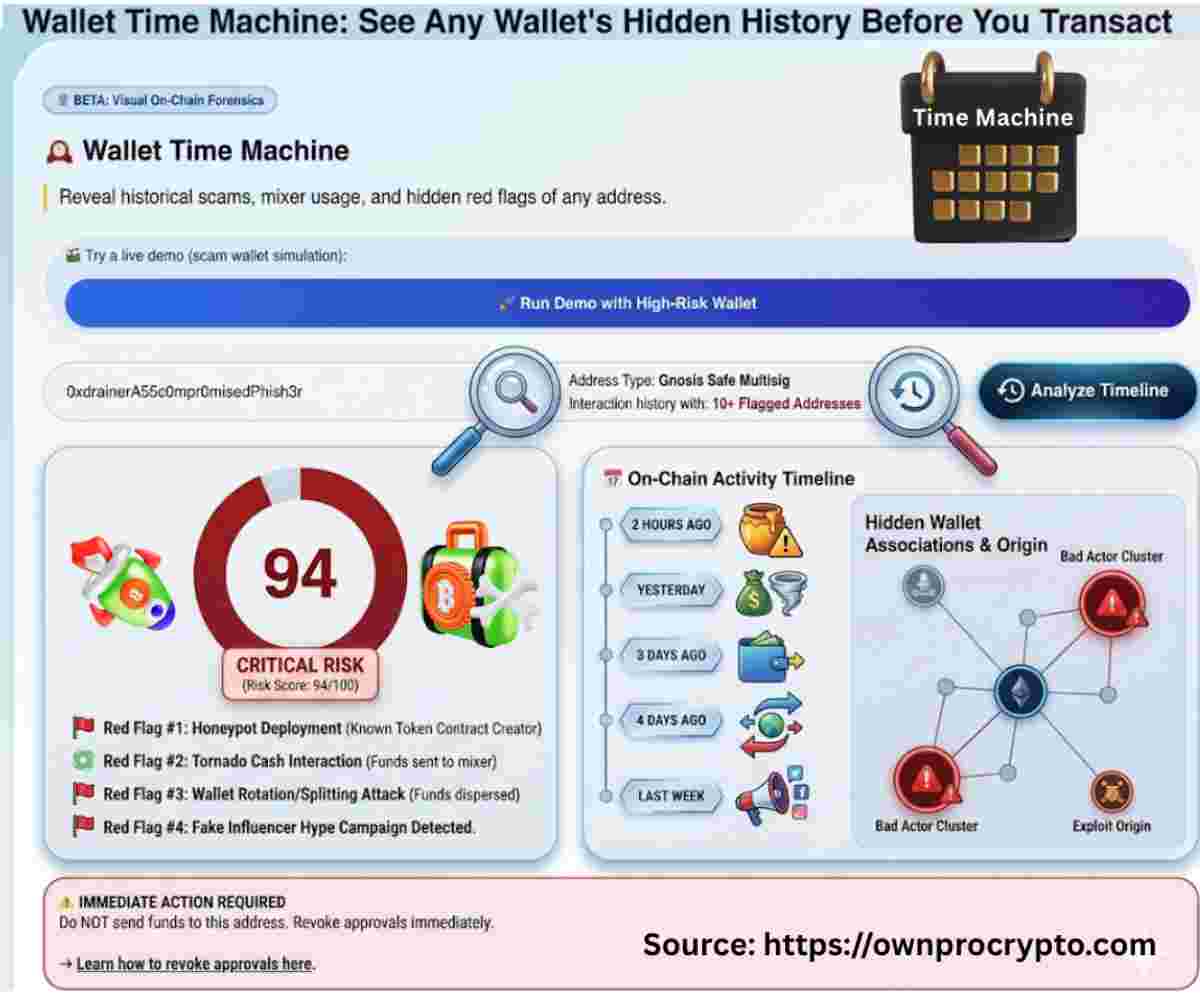 Infographic of Wallet Time Machine: 2026 See Any Wallet's Hidden History Before You Transact
