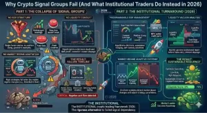 Infographic of Why Crypto Signal Groups Fail (And What Institutional Traders Do Instead in 2026)