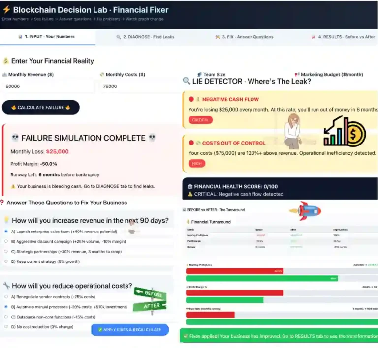 Infographic of Financial Failure Fixer(2026) for Blockchain Decision Lab