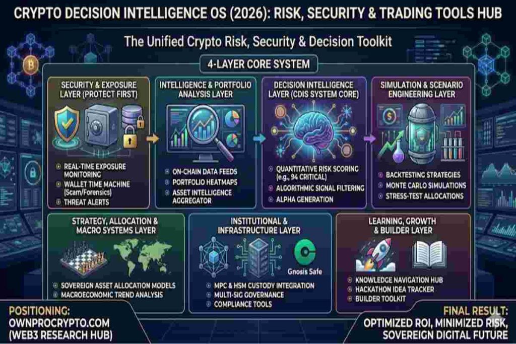 infographic of Crypto Decision Intelligence Tool OS (2026)