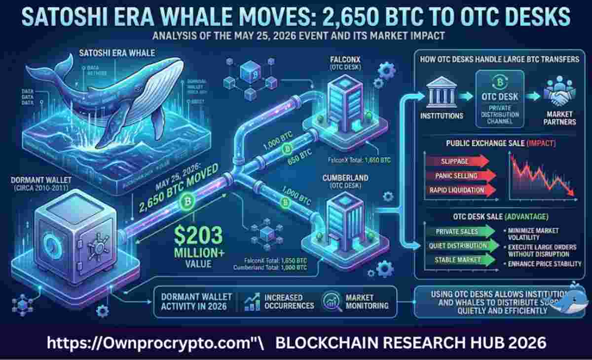 Satoshi Era Whale Moves 2,650 BTC to OTC Desks explained A Satoshi era whale moved