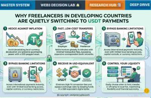 Infographic of Stablecoin:USDT payments for freelancers explaining Why Freelancers in Developing Countries Are Quietly Switching to USDT Payments