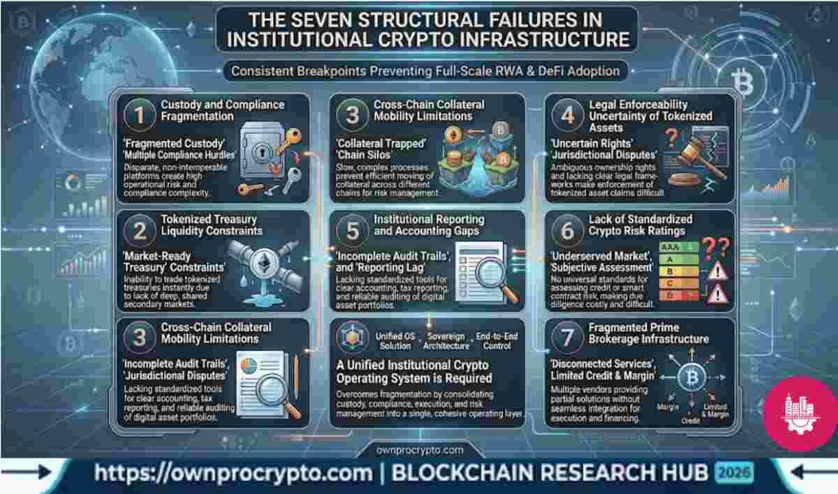 Infographic of The Seven Structural Failures in Institutional Crypto Infrastructure