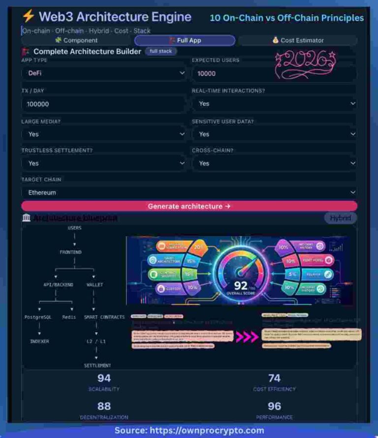 Infographic of Web3 Architecture Rules 2026: 10 On-Chain vs Off-Chain Principles