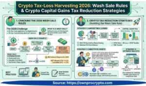 Infographic of Crypto Tax-Loss Harvesting 2026- Wash Sale Rules & Tax Strategies