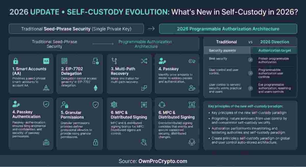 Infographic of 2026 UPDATE • SELF-CUSTODY EVOLUTION about What's New in Self-Custody in 2026?