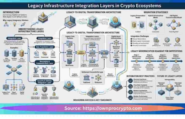Infographic image of Legacy Infrastructure Integration in Crypto: Architecture, Layers & Best Practices in 2026