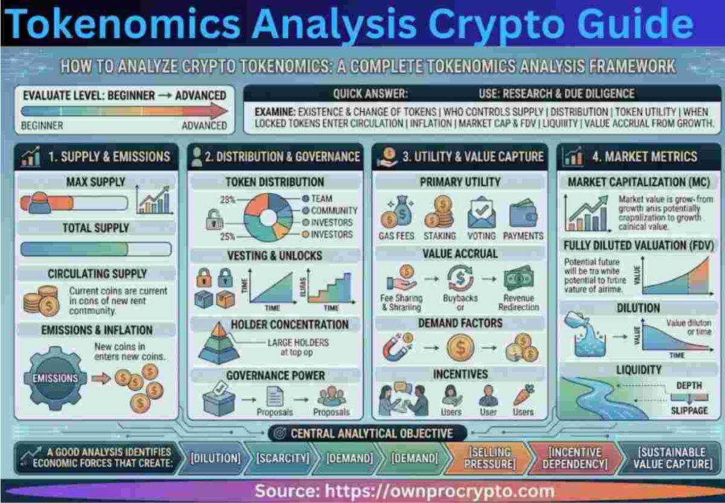 Infographic of How to Analyze Crypto Tokenomics: A Complete Tokenomics Analysis Crypto Framework 2026
