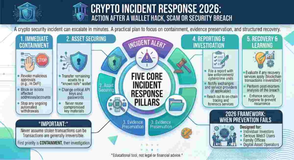 Infographic of Crypto Incident Response: What to Do After a Wallet Hack, Scam or Security Breach or Crypto Loss Response