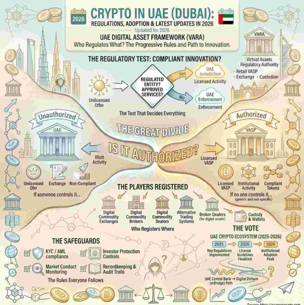 Infographic of Crypto in UAE (Dubai): Regulations, Adoption & Latest Updates in 2026